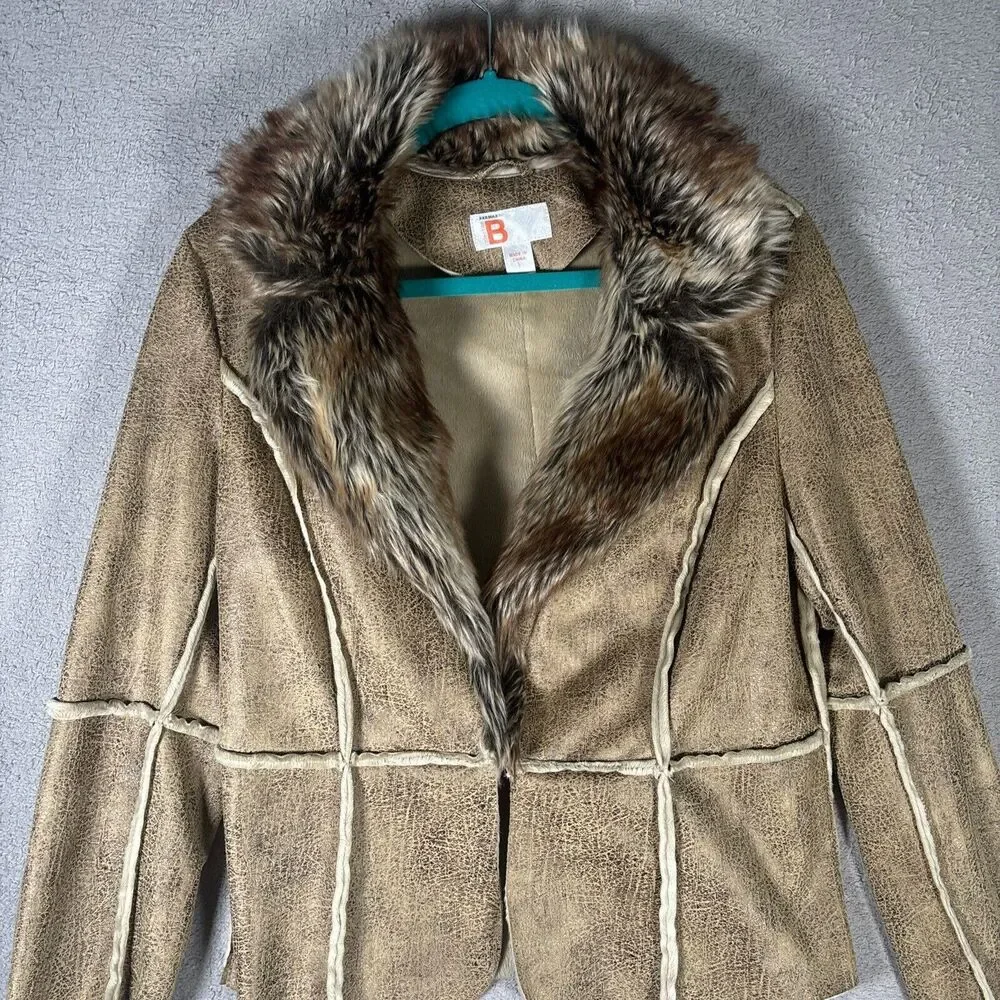 Bernardo‎ Collection Faux Fur Trimmed Women’s Jacket Size Large Fur Lined 70s